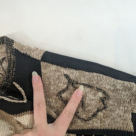 Fiberworks Hand Embroidered Brown Leaves Knit Cardigan Sweater Button M Black - Picture 14 of 15